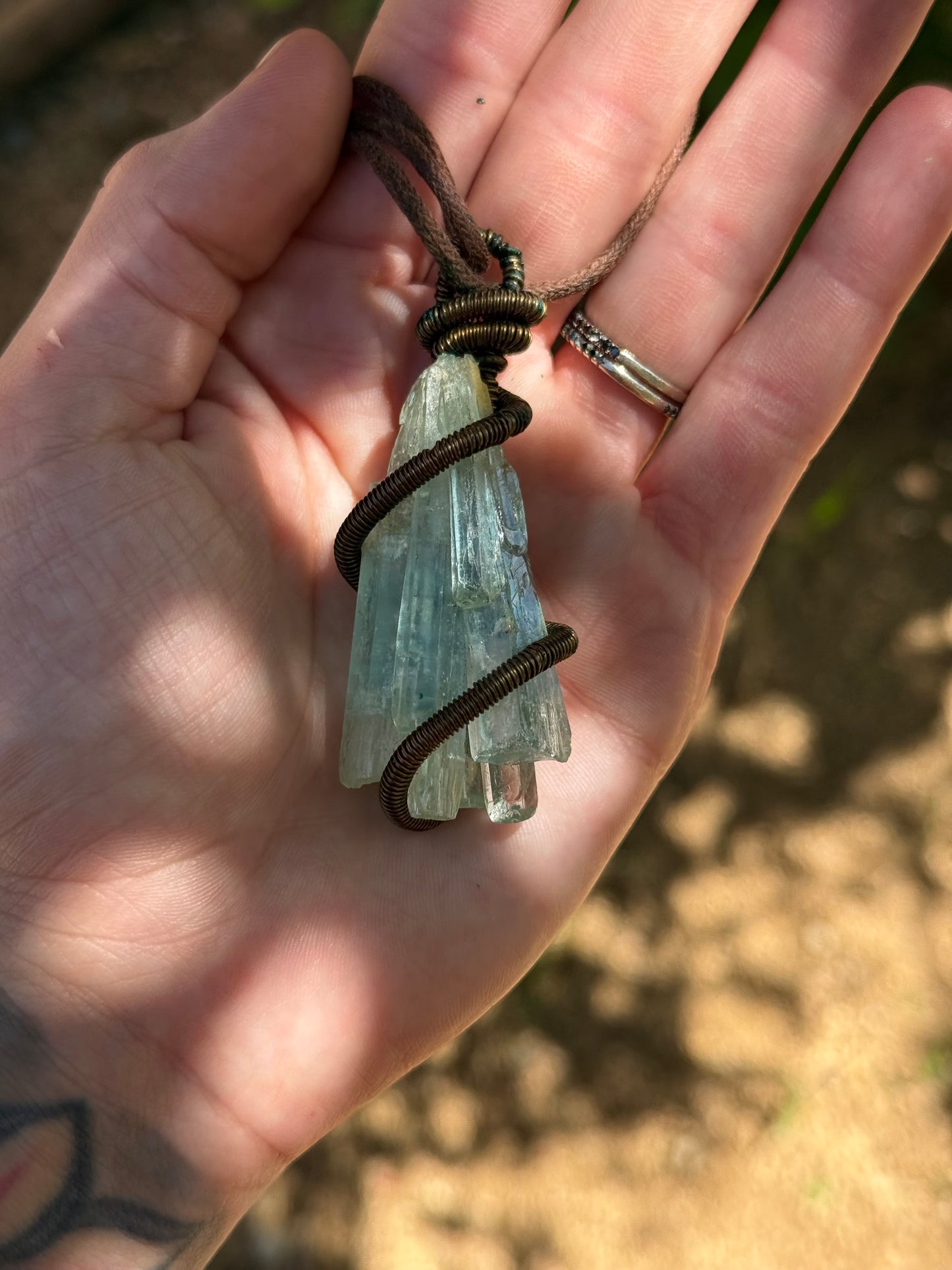 Raw Aquamarine Pendant — Wrapped in Bronze Coil | Artisan Heirloom Necklace