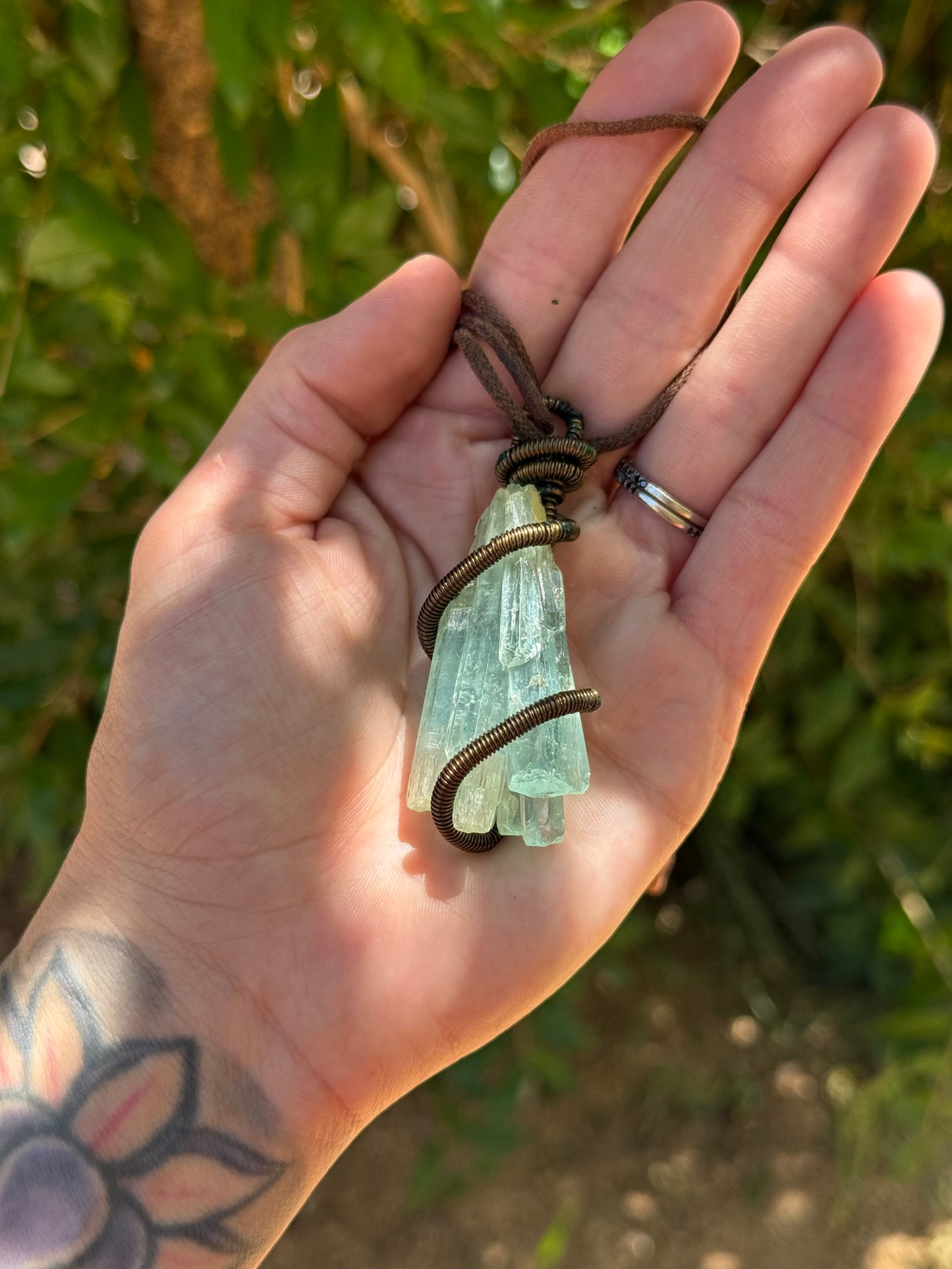 Raw Aquamarine Pendant — Wrapped in Bronze Coil | Artisan Heirloom Necklace