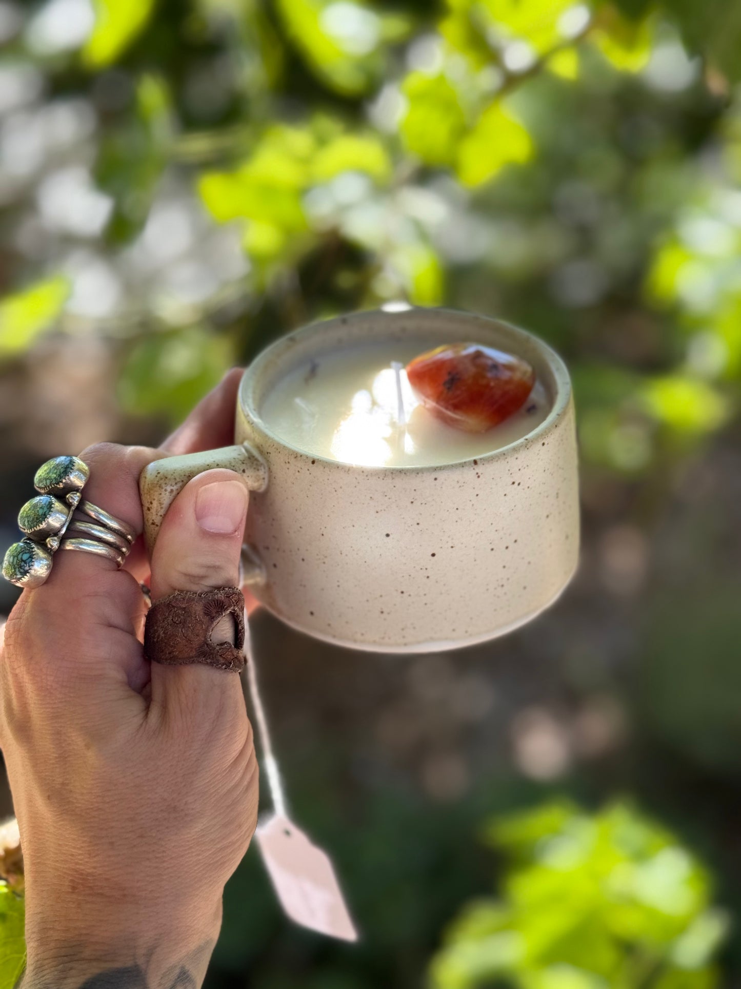 Snickerdoodle Mug Candle with Carnelian Heart Crystal – Hand-Poured, Reusable, One-of-a-Kind