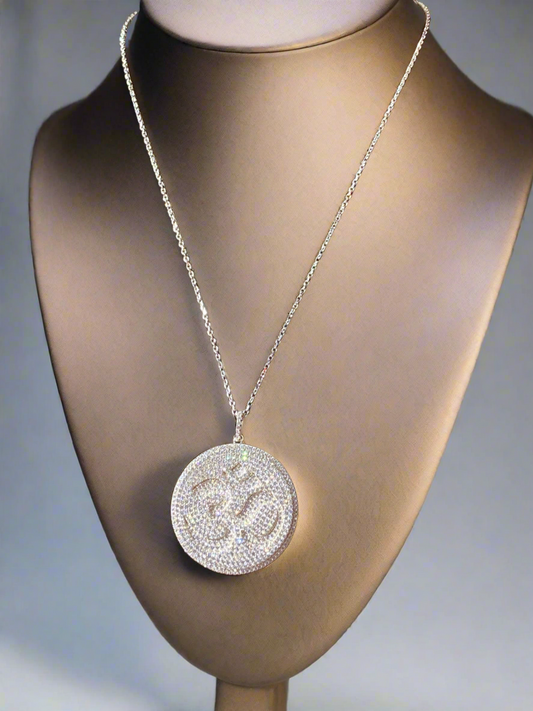 Om pendant necklace, spiritual jewelry, crystal Om necklace, yoga-inspired jewelry, mindfulness necklace, meditation accessories, spiritual gifts for her, crystal encrusted pendant