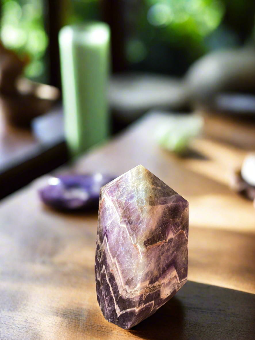Chevron Amethyst Crystal Tower