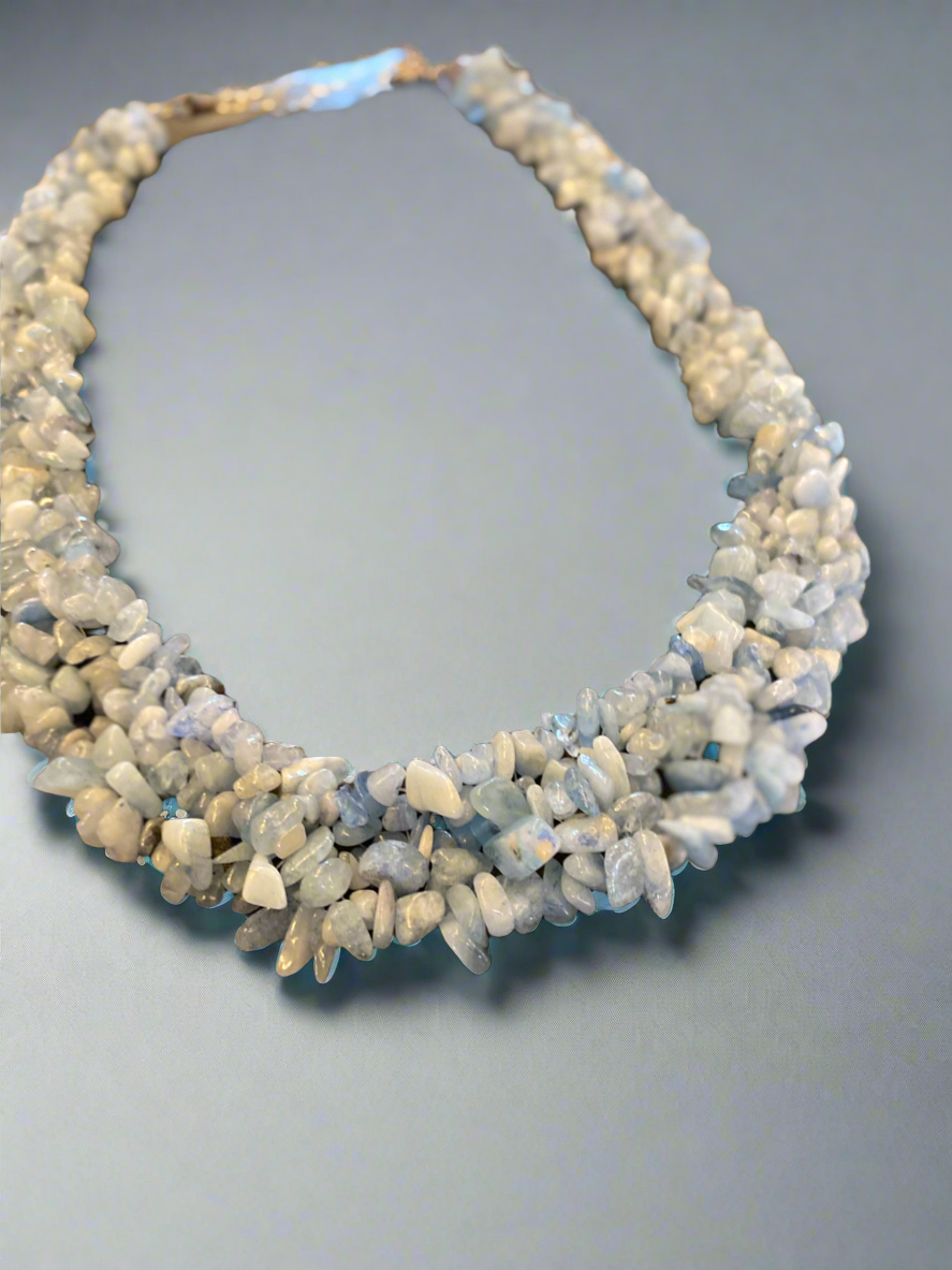 Handmade Aquamarine Beaded Necklace – Four-Strand 18-Inch Sterling Silver Adjustable Jewelry for Tranquility and Elegance