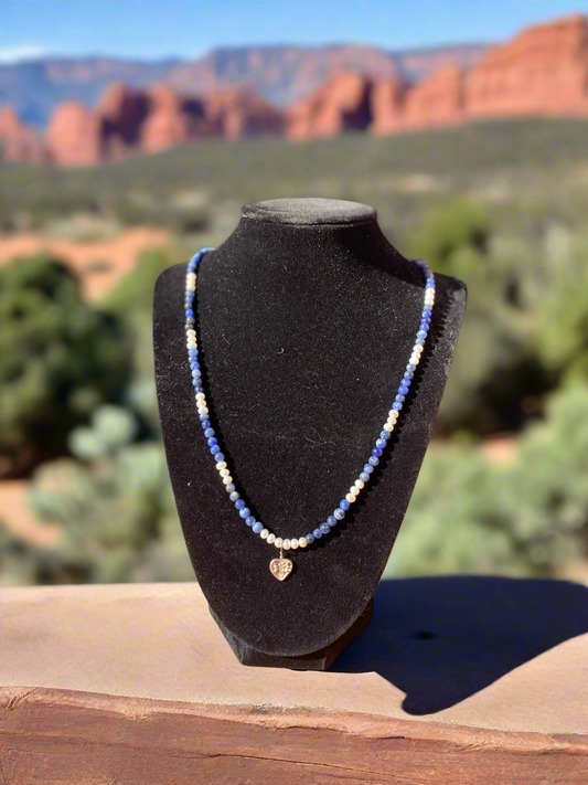 Sodalite and freshwater pearl, pearl necklace, sodalite necklace, Sedona Arizona, healing 