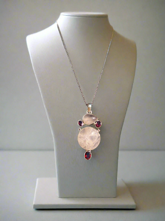Ross Quartz, Necklace, Garnet, Pendant, Crystal 