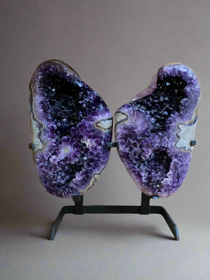 Huge amethyst angel wings, large purple crystal angel wings, natural amethyst sculpture, hand-carved amethyst wings, spiritual home decor, crystal healing decor, meditation crystal wings, Reiki energy decor, chakra healing amethyst, metaphysical decor, unique amethyst angel gift, purple gemstone wings, altar centerpiece, spiritual crystal home decoration, angel wing sculpture for meditation, positive energy home decor, handcrafted amethyst angel wings, crystal collector decor, amethyst wings for sale