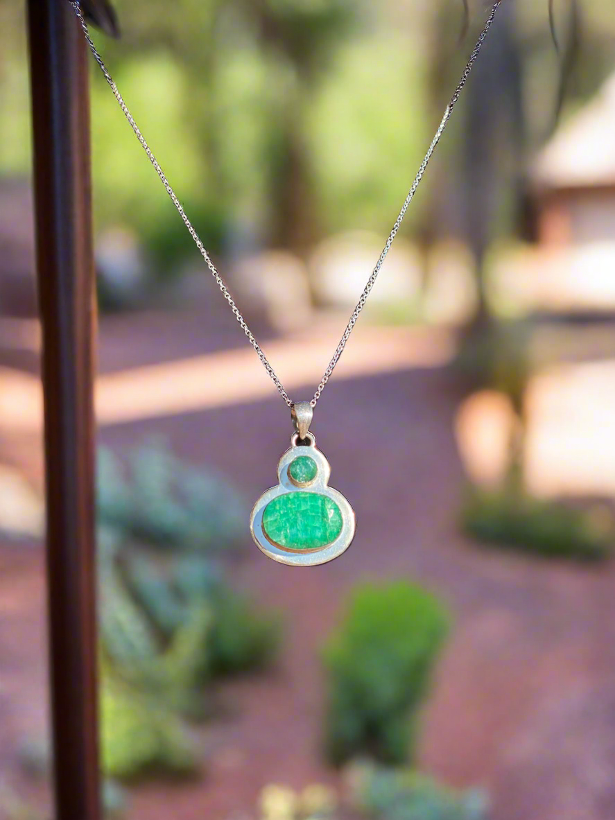 Sterling Silver Double Emerald Crystal Pendant Necklace