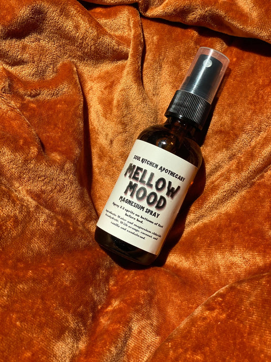 Mellow Mood Spray Soul Kitchen Apothecary, Magnesium spray, stress relief spray, cortisol management spray, calming body spray, relaxation spray, mellow mood spray, magnesium stress relief, natural relaxation remedy, anxiety relief spray, magnesium calming mist, stress management product, soothing spray for stress, magnesium-infused spray, anti-stress body mist, stress-reducing spray 