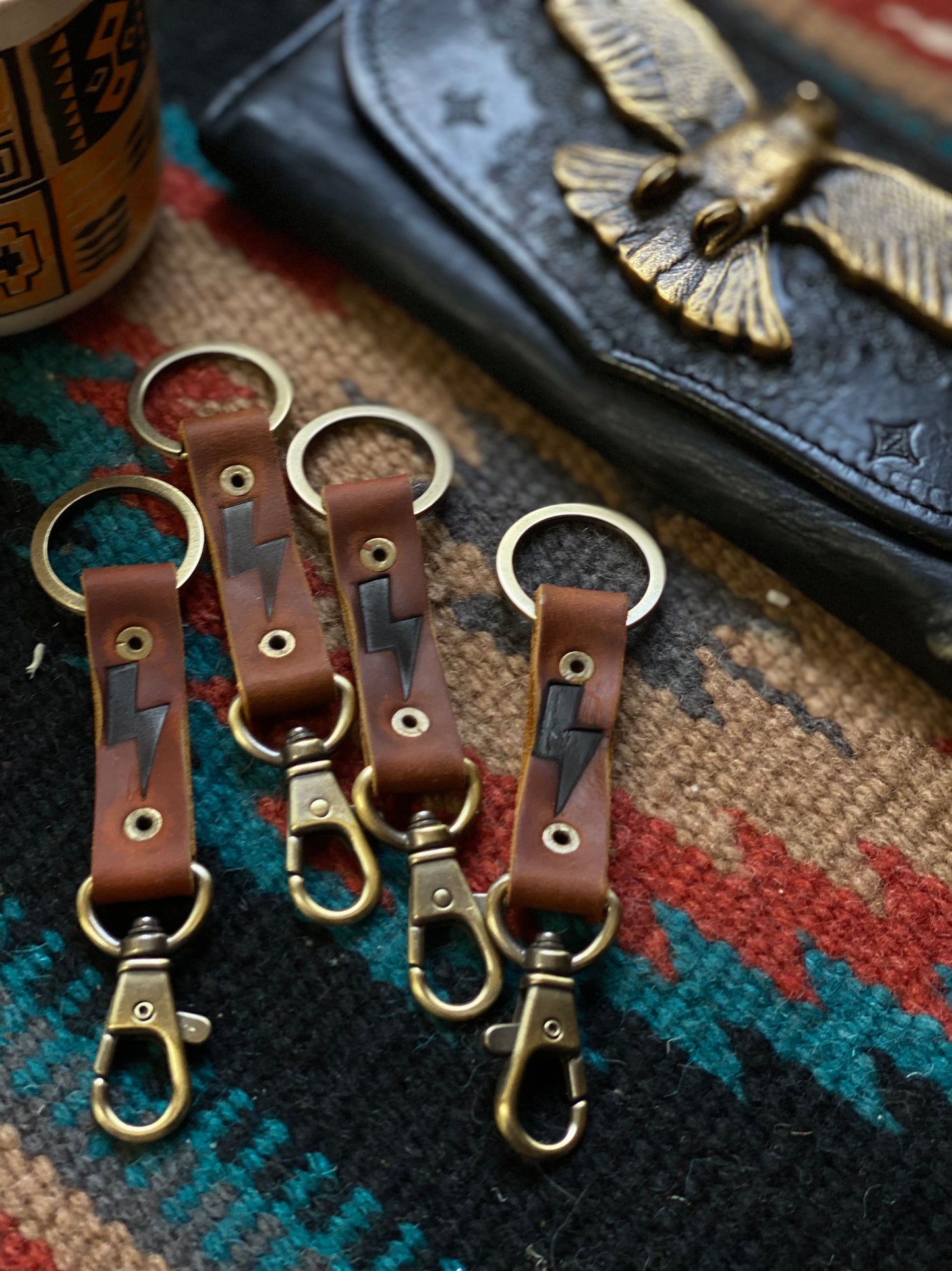 Thunderbolt Leather Keychain – Handcrafted Power & Style
