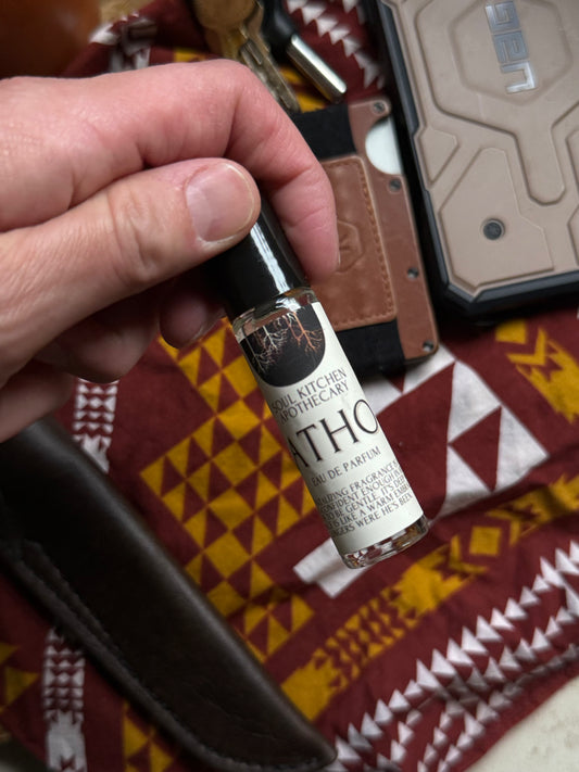 Hathor perfume roller, warm masculine perfume oil, gender-neutral fragrance, Egyptian goddess scent, stocking stuffer perfume, rugged woodsy perfume, handcrafted perfume roller.