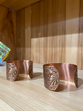 Load image into Gallery viewer, Solid Copper Adjustable Cuff Bracelets with Embossed Floral Design Antique Finish
