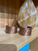 Load image into Gallery viewer, Solid Copper Adjustable Cuff Bracelets with Embossed Floral Design Antique Finish
