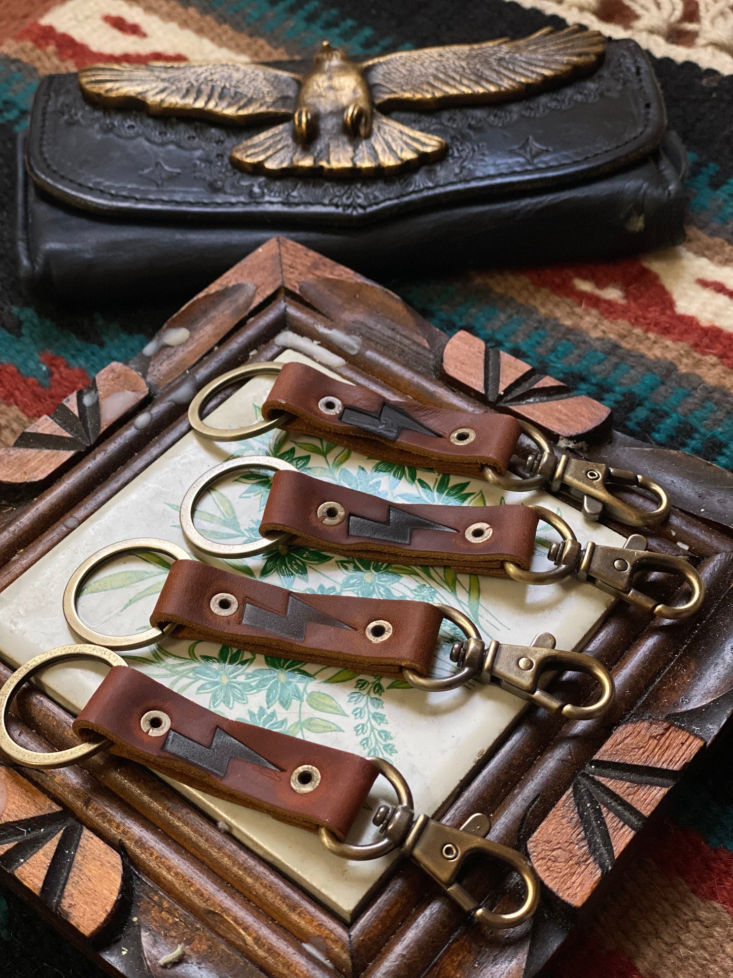 Thunderbolt Leather Keychain – Handcrafted Power & Style