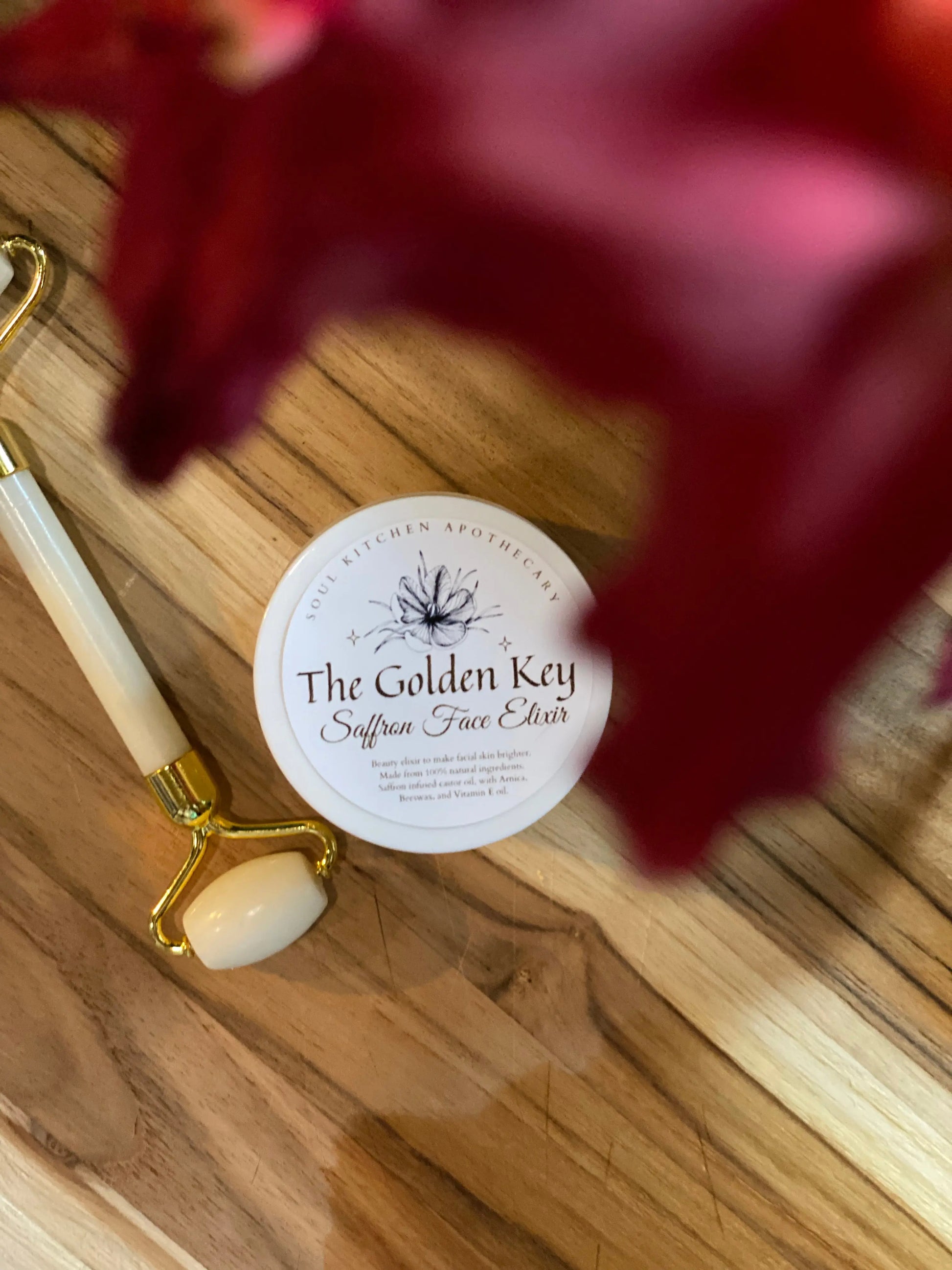 The Golden Key Soul Kitchen Apothecary, Saffron facial elixir, saffron skincare, anti-aging facial oil, luxurious saffron serum, natural saffron moisturizer, antioxidant-rich skincare, saffron-infused beauty, radiant complexion elixir, saffron anti-aging treatment, rejuvenating facial oil, botanical skincare elixir, saffron beauty product, hydrating saffron serum, saffron skin revitalizer, natural saffron face treatment