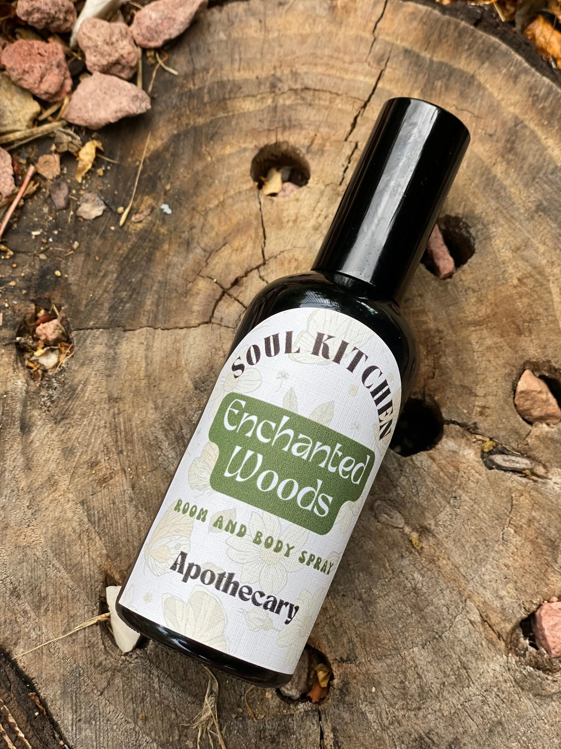 Enchanted Woods Spray Soul Kitchen Apothecary, Into the Woods spray, non-toxic room spray, natural body spray, grounding forest scent, earthy essential oil spray, calming aromatherapy spray, enchanted woods room spray, eco-friendly body mist, natural home fragrance, woodsy scented room spray, all-natural air freshener, relaxing room and body spray, holistic aromatherapy mist, toxin-free home spray, nature-inspired scent spray