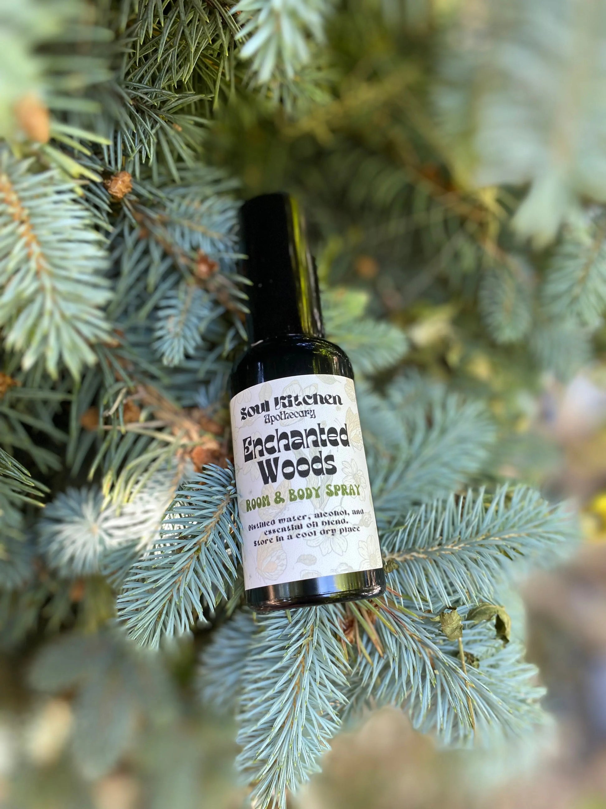 Enchanted Woods Spray Soul Kitchen Apothecary, Into the Woods spray, non-toxic room spray, natural body spray, grounding forest scent, earthy essential oil spray, calming aromatherapy spray, enchanted woods room spray, eco-friendly body mist, natural home fragrance, woodsy scented room spray, all-natural air freshener, relaxing room and body spray, holistic aromatherapy mist, toxin-free home spray, nature-inspired scent spray